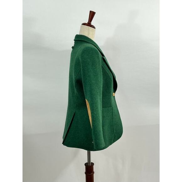 SMYTHE Sz 10 Green Duchess Wool Elbow Patch Suede Trim Jacket Blazer - Picture 7 of 13